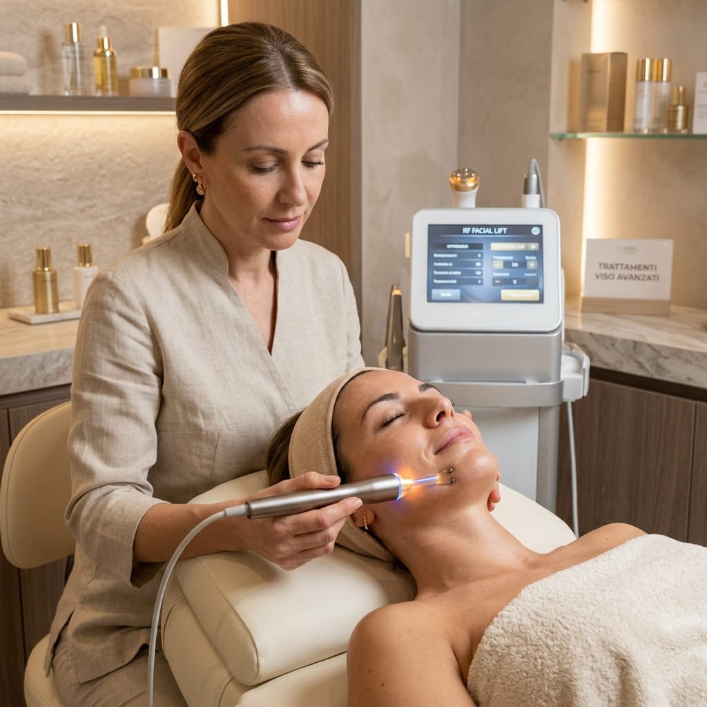 Trattamento viso con apparecchio estetico avanzato nel centro Synergy a Lugano